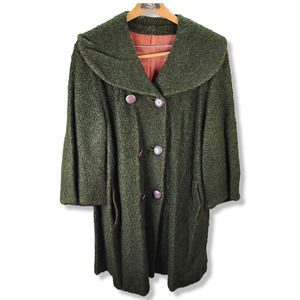 Knubby Overcoat Adult Green Wool Double Breasted Lined Dark Academia Vintage